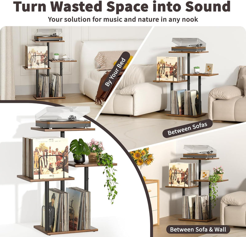 Botanical Record Player Stand with Vinyl Storage Wooden