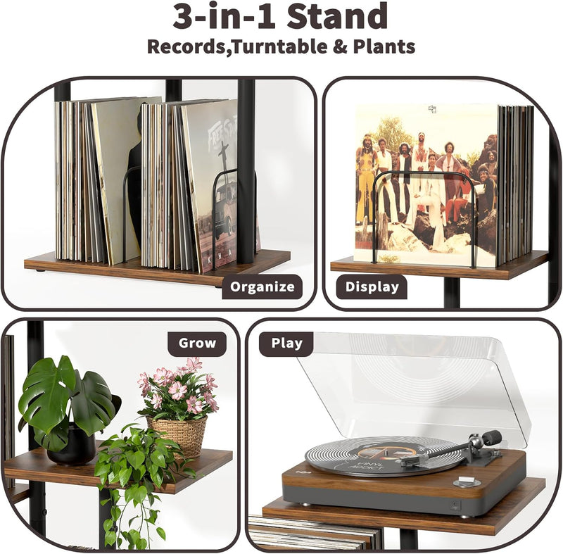 Botanical Record Player Stand with Vinyl Storage Wooden