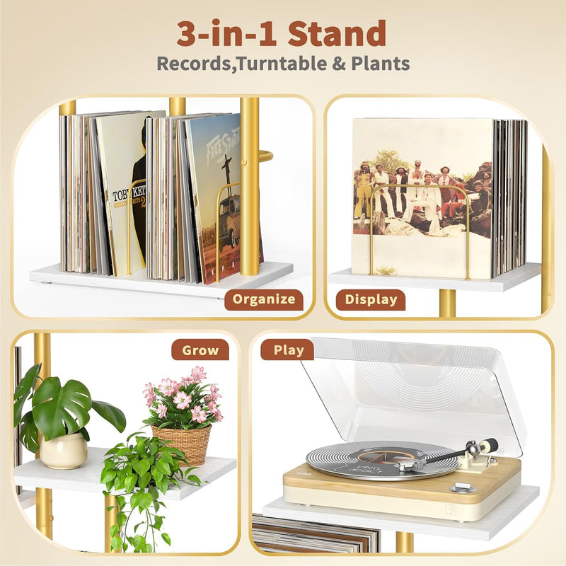 Botanical Record Player Stand with Vinyl Storage Wooden