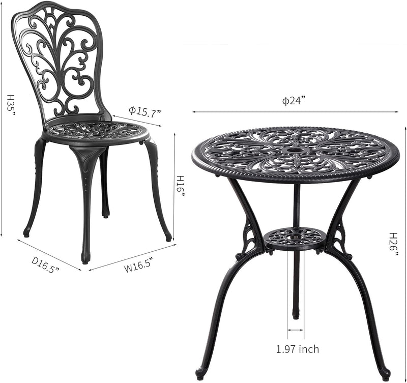 Bistro Table and Chairs Set 2 Aluminium Garden