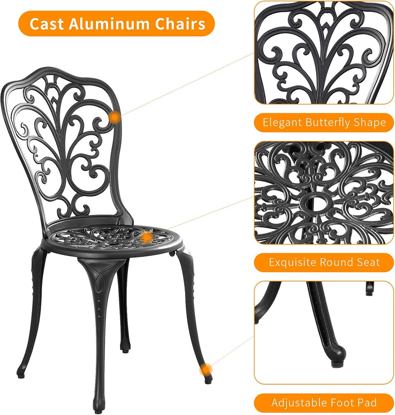 Bistro Table and Chairs Set 2 Aluminium Garden