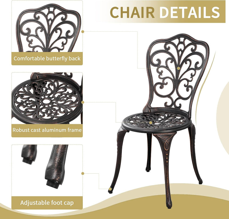 Bistro Table and Chairs Set 2 Aluminium Garden