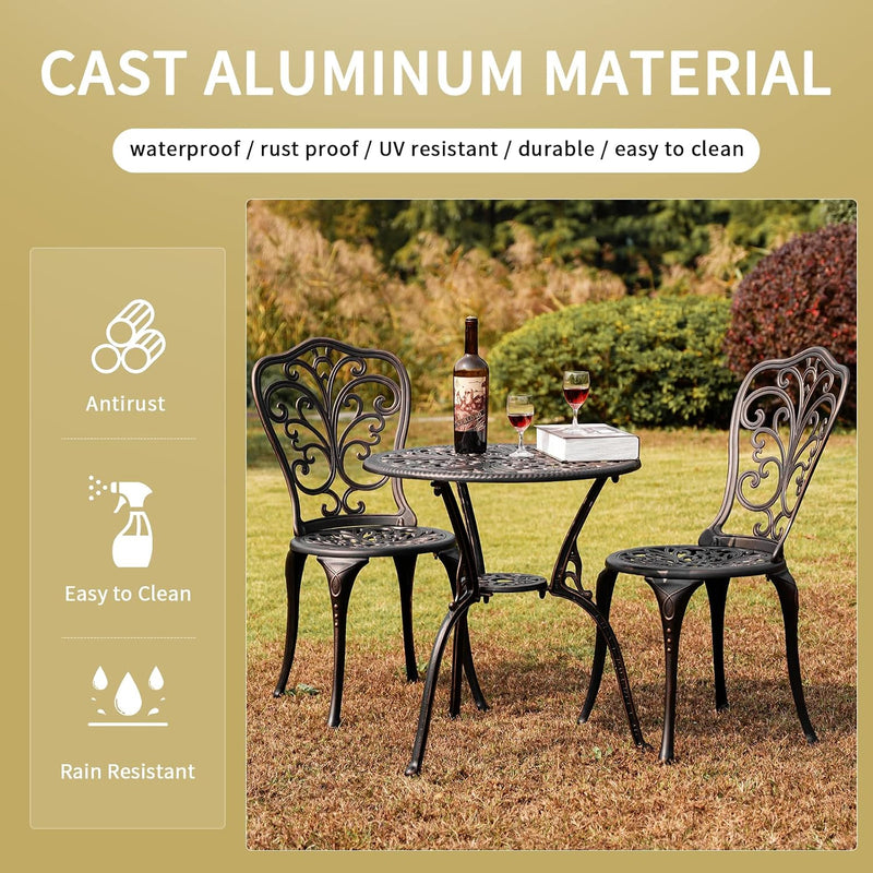 Bistro Table and Chairs Set 2 Aluminium Garden