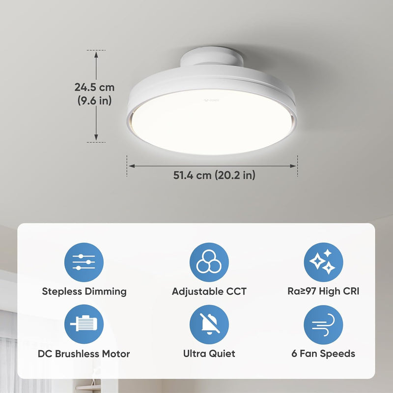 Bladeless Fan with Light for Low Profile Install