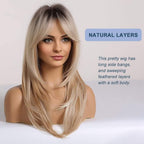 Blonde Wig for Women Long Layered with Fringe