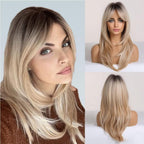 Blonde Wig for Women Long Layered with Fringe