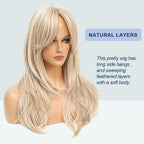 Blonde Wig for Women Long Layered with Fringe