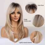 Blonde Wig for Women Long Layered with Fringe