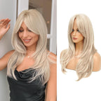 Blonde Wig for Women Long Layered with Fringe