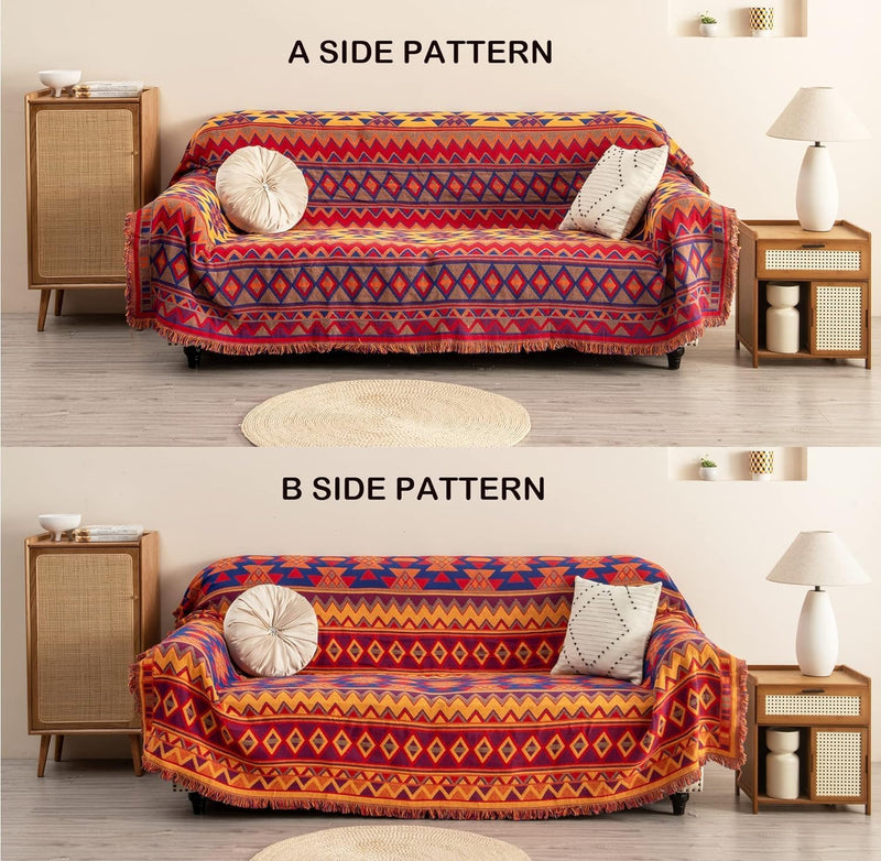 Bohemian Large Sofa Throw Blanket with Tassels