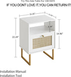 Boho Bedside Table Night Stand Rattan Wood Nightstand