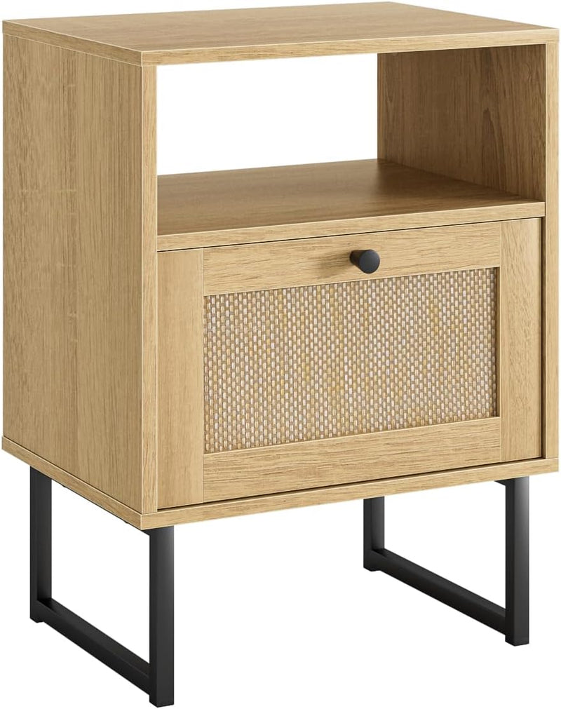 Boho Bedside Table Night Stand Rattan Wood Nightstand