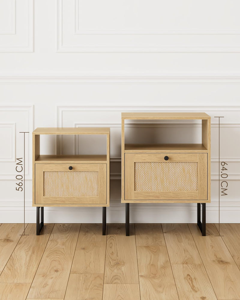 Boho Bedside Table Night Stand Rattan Wood Nightstand