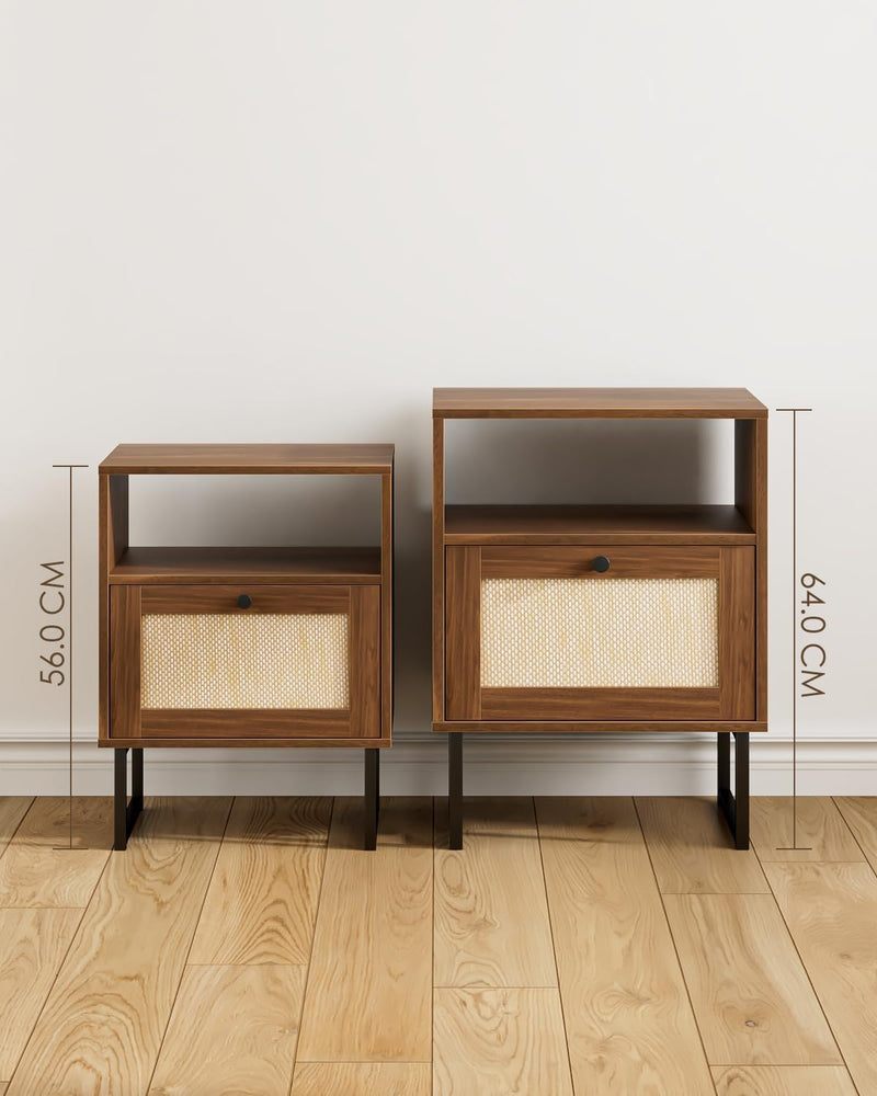 Boho Bedside Table Night Stand Rattan Wood Nightstand