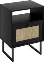 Boho Bedside Table Night Stand Rattan Wood Nightstand