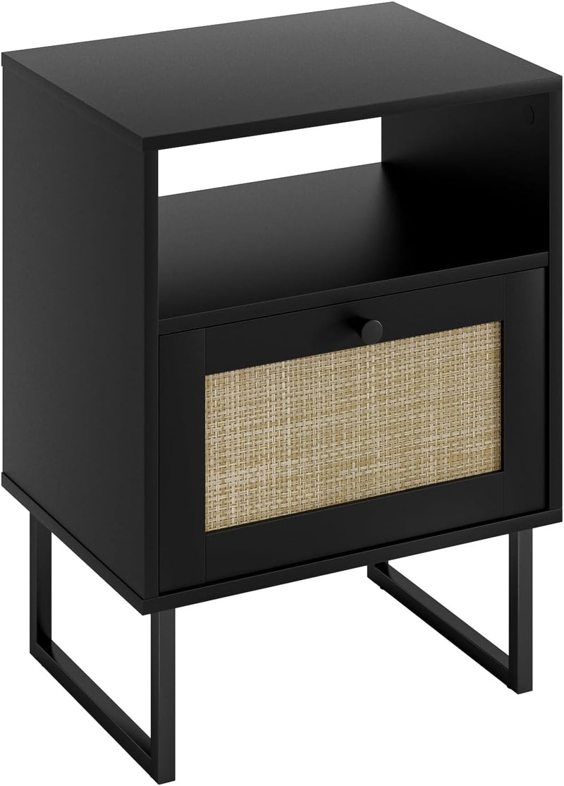 Boho Bedside Table Night Stand Rattan Wood Nightstand