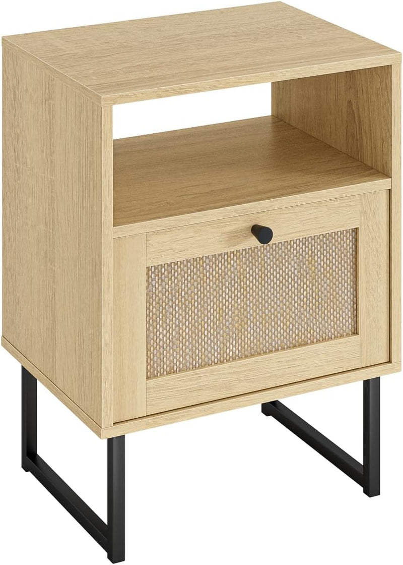 Boho Bedside Table Night Stand Rattan Wood Nightstand
