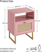 Boho Bedside Table Night Stand Rattan Wood Nightstand