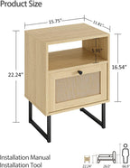 Boho Bedside Table Night Stand Rattan Wood Nightstand