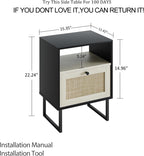 Boho Bedside Table Night Stand Rattan Wood Nightstand