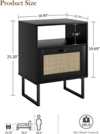 Boho Bedside Table Night Stand Rattan Wood Nightstand