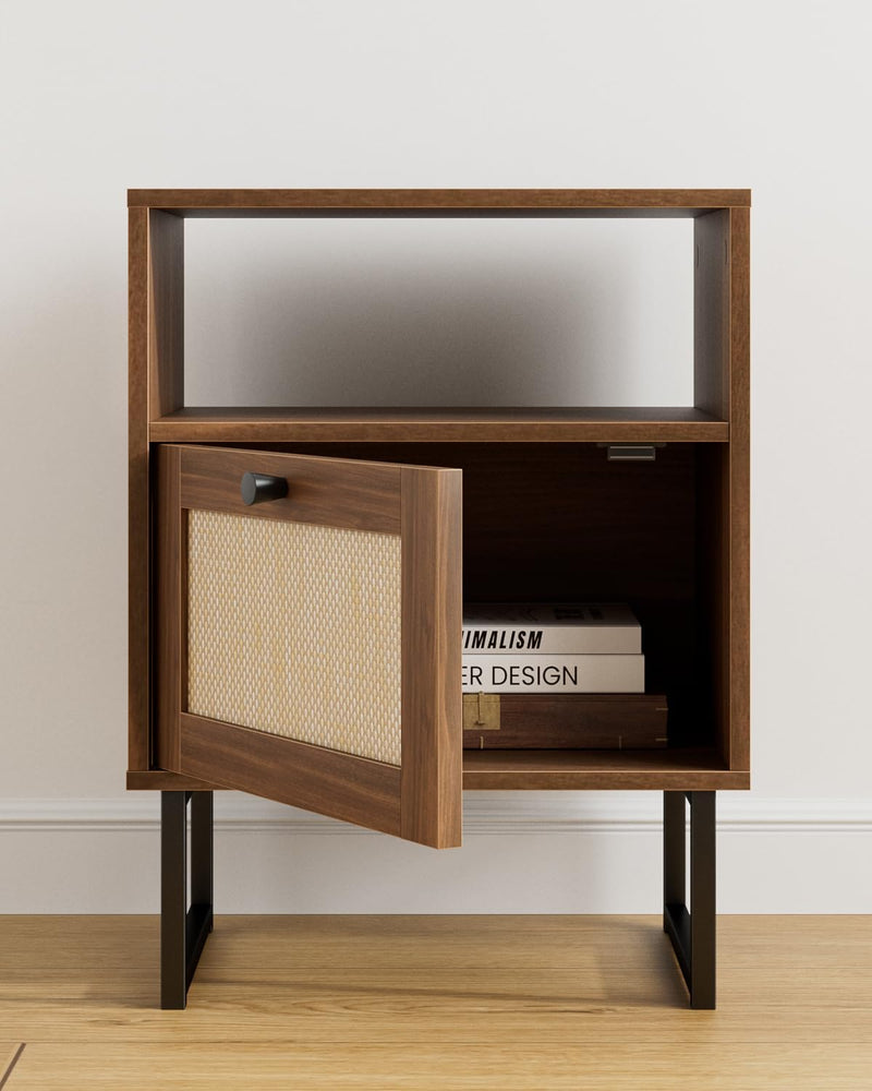 Boho Bedside Table Night Stand Rattan Wood Nightstand