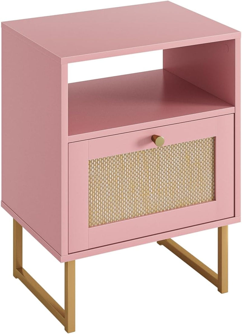 Boho Bedside Table Night Stand Rattan Wood Nightstand