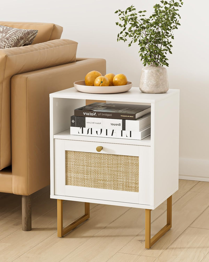 Boho Bedside Table Night Stand Rattan Wood Nightstand