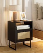 Boho Bedside Table Night Stand Rattan Wood Nightstand