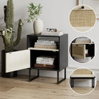 Boho Bedside Table Night Stand Rattan Wood Nightstand