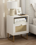 Boho Bedside Table Night Stand Rattan Wood Nightstand