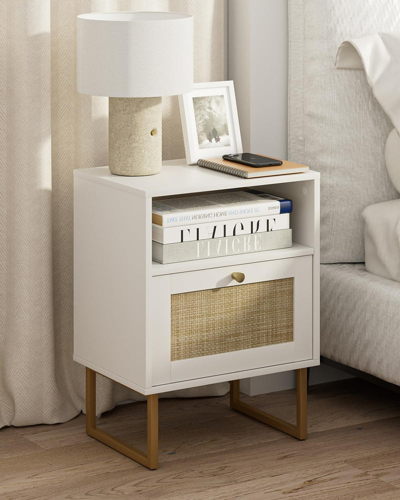Boho Bedside Table Night Stand Rattan Wood Nightstand