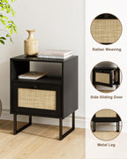 Boho Bedside Table Night Stand Rattan Wood Nightstand