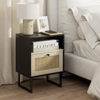 Boho Bedside Table Night Stand Rattan Wood Nightstand