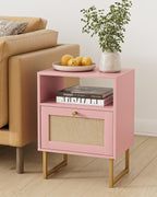 Boho Bedside Table Night Stand Rattan Wood Nightstand