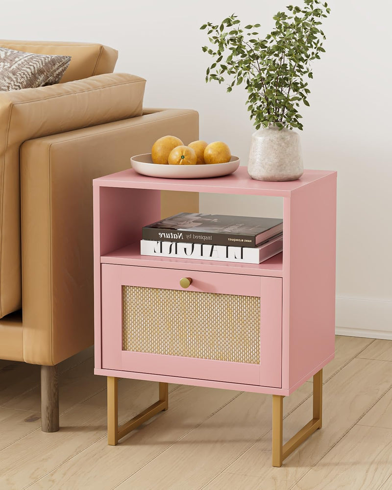 Boho Bedside Table Night Stand Rattan Wood Nightstand