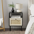 Boho Bedside Table Night Stand Rattan Wood Nightstand