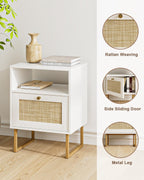 Boho Bedside Table Night Stand Rattan Wood Nightstand
