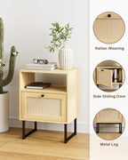 Boho Bedside Table Night Stand Rattan Wood Nightstand