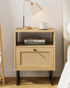 Boho Bedside Table Night Stand Rattan Wood Nightstand