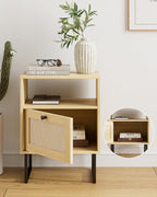 Boho Bedside Table Night Stand Rattan Wood Nightstand