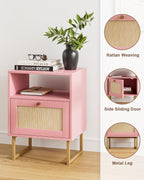 Boho Bedside Table Night Stand Rattan Wood Nightstand