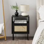 Boho Bedside Table Night Stand Rattan Wood Nightstand