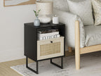 Boho Bedside Table Night Stand Rattan Wood Nightstand