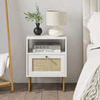 Boho Bedside Table Night Stand Rattan Wood Nightstand