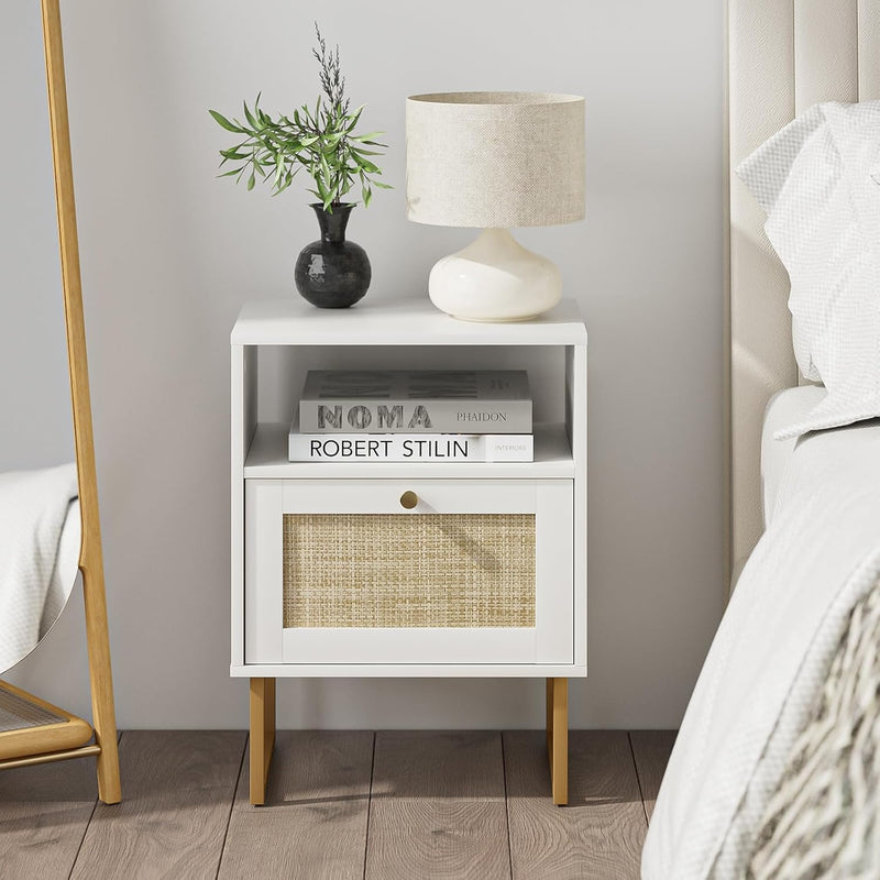 Boho Bedside Table Night Stand Rattan Wood Nightstand