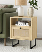 Boho Bedside Table Night Stand Rattan Wood Nightstand