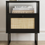 Boho Bedside Table Night Stand Rattan Wood Nightstand
