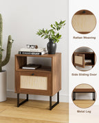 Boho Bedside Table Night Stand Rattan Wood Nightstand