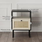 Boho Bedside Table Night Stand Rattan Wood Nightstand